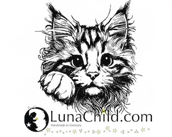 Stickdatei Maine Coon Katze Kätzchen "Tabby" Kitten Pfote realistisch kommerzielle Nutzung LunaChild