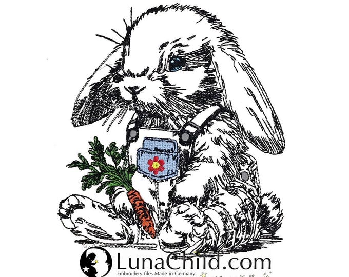 WENIGER STICHE - Stickdatei Hase "Albert" LIGHT - für Helle Stoffe - LunaChild - 7 Größen -