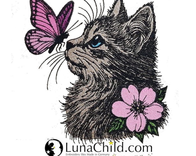Stickdatei - Katze - Schmetterling - Vollstick - "Nova" - Für helle & dunkle Stoffe - in 8 Größen - LunaChild