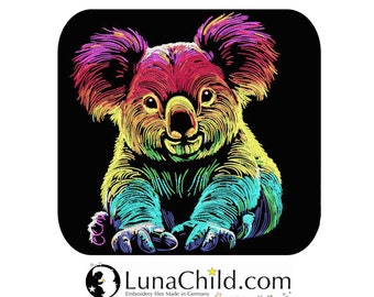 Neu AUFWENDIGE Stickdatei Koalabär "Ezra" realistisch bunt kommerzielle Nutzung LunaChild für dunkle Stoffe