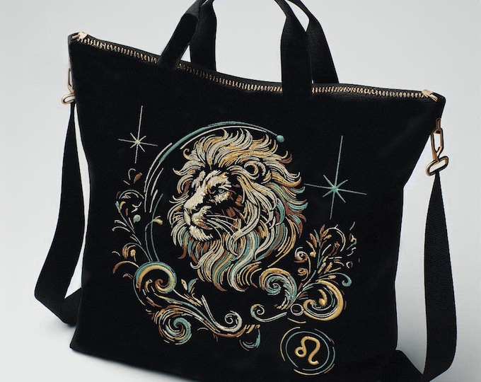 Leo Zodiac Embroidery Design • Mystical Leo Embroidery Pattern • Machine Embroidery File for Dark Fabrics • 4 Sizes • LunaChild