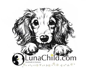 Embroidery file Dachshund longhair "Abby" dog realistic commercial use LunaChild