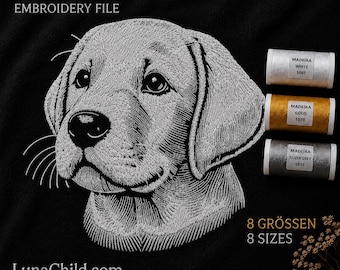 Labrador Puppy Embroidery Design "Willow" – Labrador Dog Embroidery Pattern – 8 Sizes – LunaChild