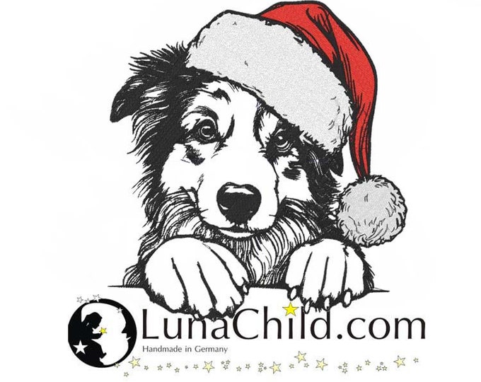 Stickdatei Australian Shepherd  mit Weihnachtsmütze Hund  "Hanky" realistisch kommerzielle Nutzung LunaChild