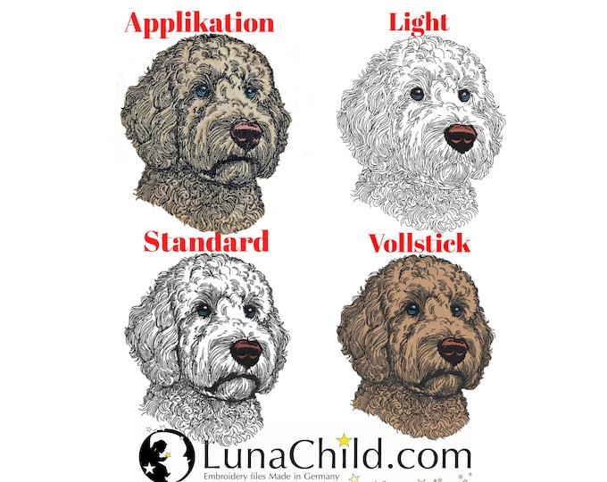 Stickdatei Set Applikation - Vollstick - Light - Standard  - Golden Doodle "Chooper" - für helle & dunkle Stoffe - in 10 Größen - LunaChild