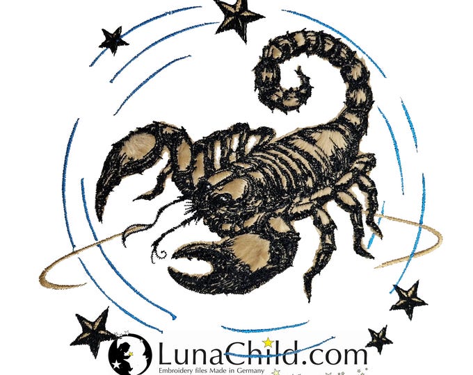 Neu Applikation Stickdatei Sternzeichen Skorpion realistisch  kommerzielle Nutzung LunaChild für helle Stoffe