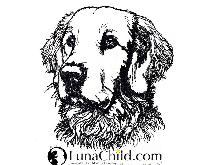 Embroidery file Flat Coated Retriever "Rudolf" dog realistic commercial use LunaChild