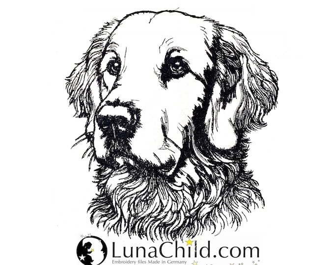 Embroidery file Flat Coated Retriever "Rudolf" dog realistic commercial use LunaChild