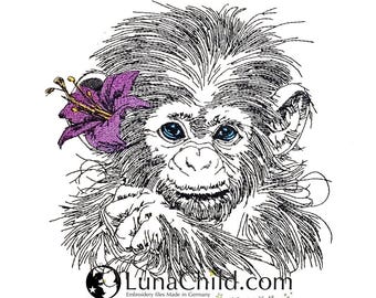 WENIGER STICHE - Stickdatei Schimpanse "Melissa" LIGHT - für Helle Stoffe - 10 Größen - LunaChild