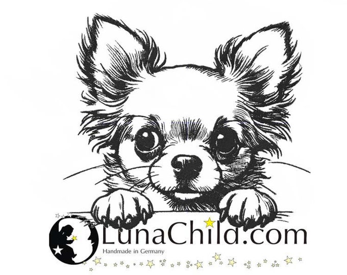 Embroidery file Chihuahua longhair "Juna" puppy dog realistic commercial use LunaChild