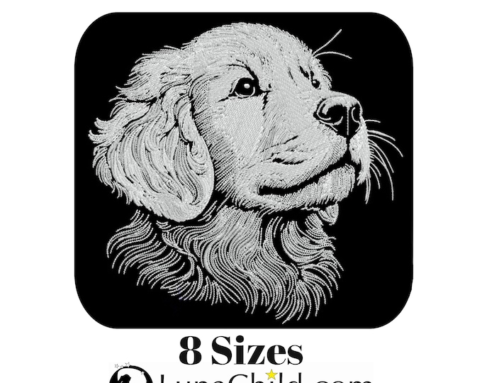 Stickdatei Golden Retriever Welpe "Goldy" - für dunkle Stoffe - in 8 Größen - Hund - LunaChild