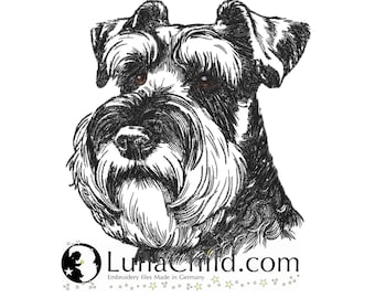 Embroidery design Giant Schnauzer "Santo" dog peering realistically commercial use LunaChild