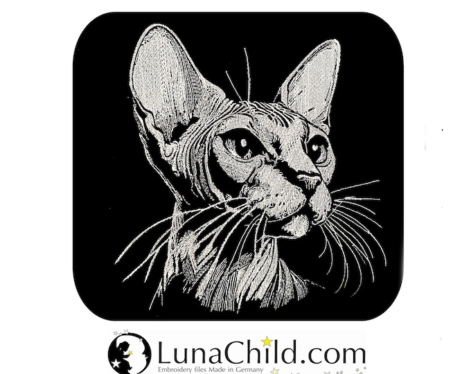 Stickdatei Katze Kätzchen Sphynx Nacktkatze "Morla" realistisch für dunkle Stoffe kommerzielle Nutzung LunaChild