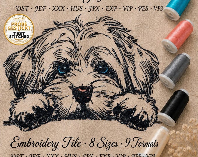 Havanese Embroidery File “Summer” | Realistic Dog Portrait for Light Fabrics | 8 Sizes | Machine Embroidery Design