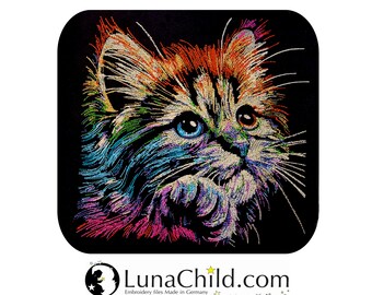 NEW COMPLEX embroidery file cat "Jule" realistic colorful commercial use LunaChild for dark fabrics