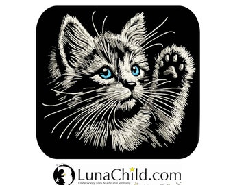 NEU AUFWENDIGE Stickdatei Katze Kätzchen Kitten "Lizzy" realistisch naturfarben grau kommerzielle Nutzung LunaChild für dunkle Stoffe