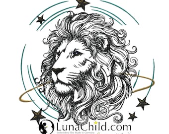 Neu Stickdatei Sternzeichen Löwe realistisch  kommerzielle Nutzung LunaChild für helle Stoffe