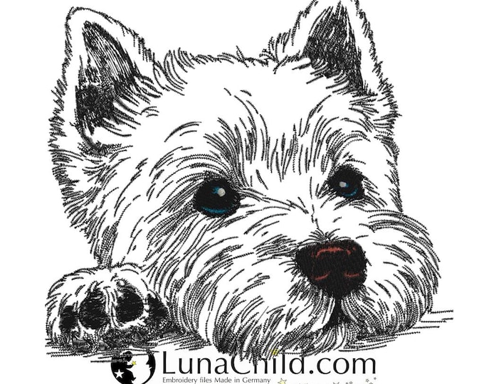 Stickdatei - West Highland White Terrier "Joda" - für helle Stoffe - Hund - LunaChild