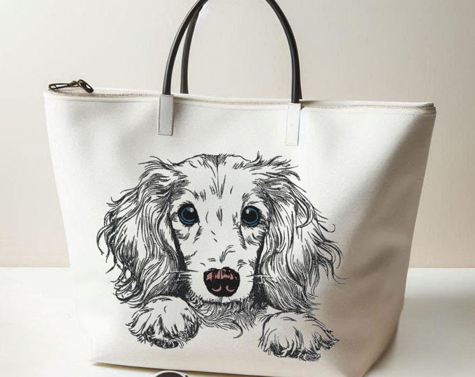 Embroidery design - Long-haired Dachshund "Abby" - in 8 sizes - for light-colored fabrics - Dog - LunaChild