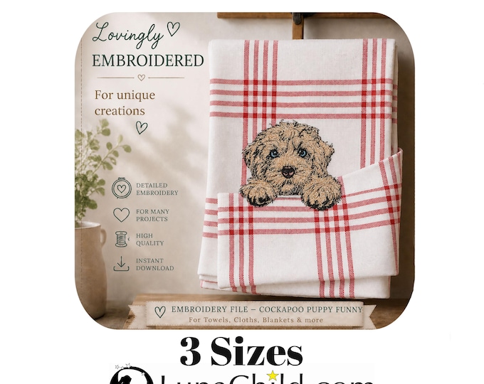 Stickdatei - Vollstick - ITH - Cockapoo Welpe "Funny" - Für helle & dunkle Stoffe -  3 Größen - Hund - LunaChild - Geschirrtuch - Handtuch