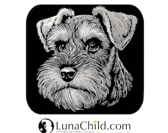 Embroidery design Miniature Schnauzer "Buster" realistic dog for dark fabrics commercial use LunaChild