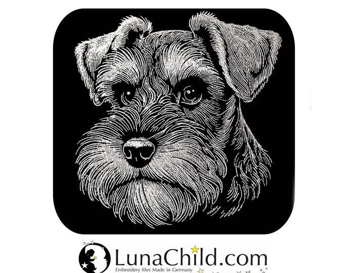 Embroidery file Miniature Schnauzer "Buster" dog realistic for dark fabrics commercial use LunaChild