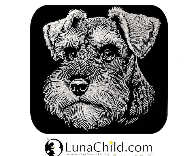 Stickdatei Zwergschnauzer "Buster" Hund realistisch für dunkle Stoffe kommerzielle Nutzung LunaChild
