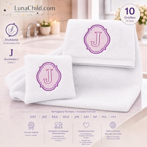 Embossed Embroidery File Letter „J“ • Monogram Towel Design • Bath Font 10 Sizes • LunaChild