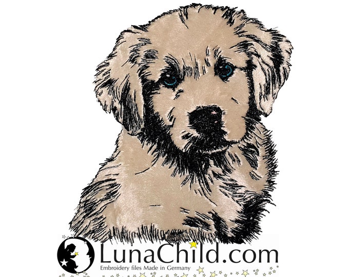 Embroidery file applique Golden Retriever puppy "Muffin" commercial use LunaChild dog applique