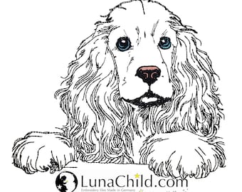 WENIGER STICHE - Stickdatei Cocker Spaniel "Johann" LIGHT - für Helle Stoffe -  Hund - 10 Größen - LunaChild
