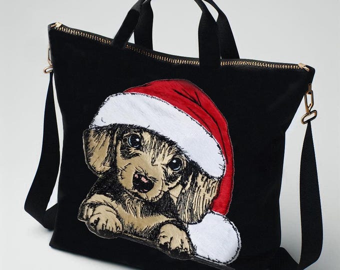 Stickdatei - Applikation Dackel Welpe  "Sadie" mit Zipfelmütze - für helle & dunkle Stoffe - 8 Größen - LunaChild - Hund