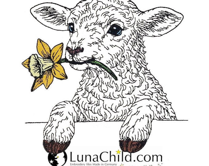 WENIGER STICHE - Stickdatei Lamm "Marry" LIGHT - für Helle Stoffe -  - 10 Größen - Schaf - LunaChild