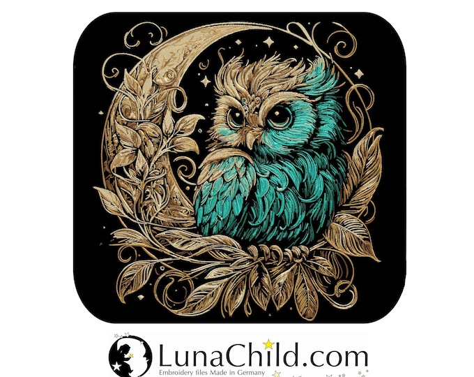 Embroidery file owl in the moon "Eulalia" - COMPLEX - 8 sizes - for dark fabrics - LunaChild