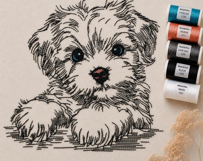 Embroidery design Havanese "Silvie" LIGHT – Dog embroidery motif – in 6 sizes – LunaChild