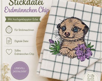 Stickdatei - Vollstick - Erdmännchen "Chip" - Für helle & dunkle Stoffe - 3 Größen -  ITH - Geschirrtuch - LunaChild