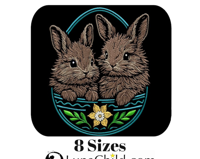 Stickdatei - Hase "Munchi & Bouncer" - in 8 Größen - für dunkle Stoffe - LunaChild - Osterhase - braun