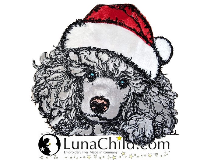 NEU Stickdatei Applikation Pudel "Bolt" kommerzielle Nutzung LunaChild Hund Apli Weihnachten