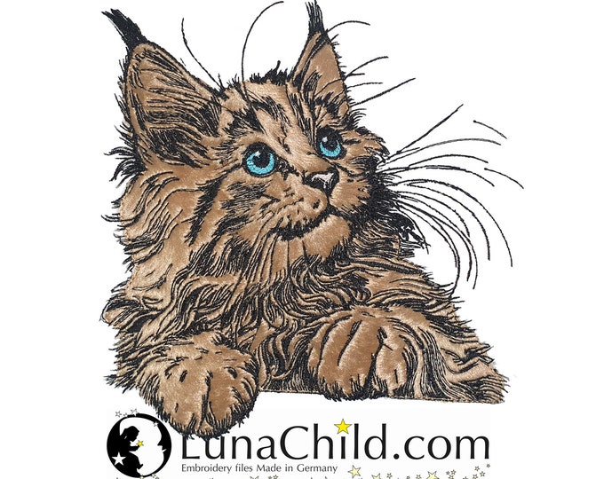 Stickdatei Applikation Maine Coon Katze "Kiss" kommerzielle Nutzung LunaChild Kätzchen Apli