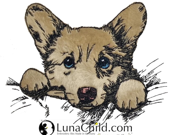 Stickdatei - Applikation Corgi "Taki" - für helle & dunkle Stoffe - LunaChild - Hund