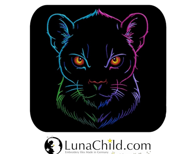 Stickdatei Löwe "Glow" –  Für dunkle Stoffe – 10 Größen – LunaChild Stickmuster