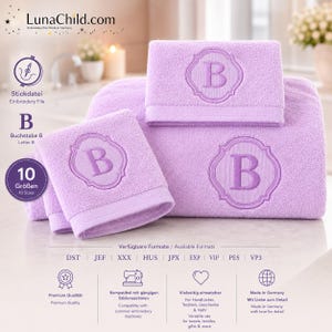 Embossed Embroidery File Letter „B“ • Monogram Towel Design • Bath Font 10 Sizes • LunaChild
