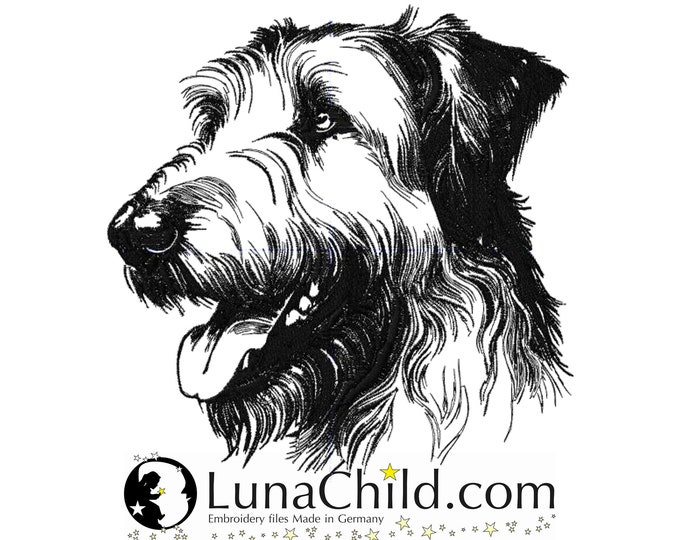 NEU Stickdatei Irischer Wolfshund " Fred" Hund spähend realistisch kommerzielle Nutzung LunaChild
