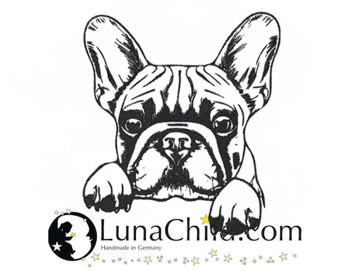 Stickdatei Französische Bulldogge "Franz" Hund spähend realistisch kommerzielle Nutzung Bully LunaChild