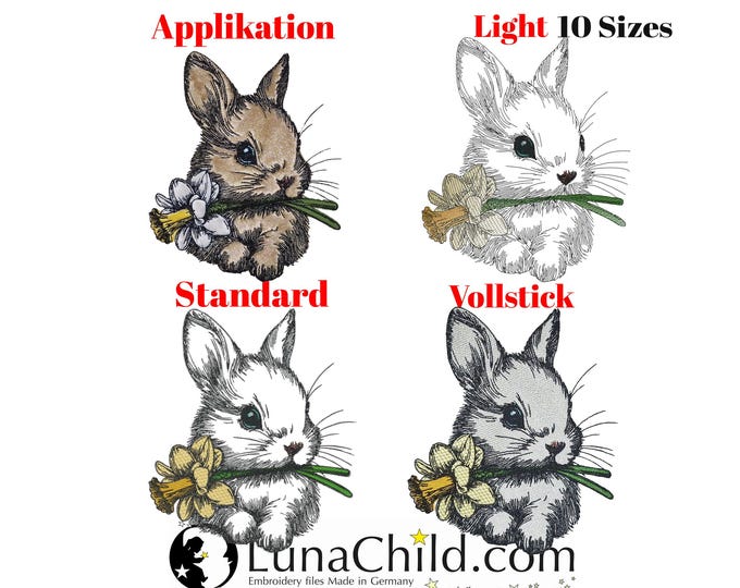 Stickdatei - Set - Applikation - Vollstick - Light - Standart  - Hase "Ilona" - für helle & dunkle Stoffe - in 8 bzw. 10 Größen - LunaChild
