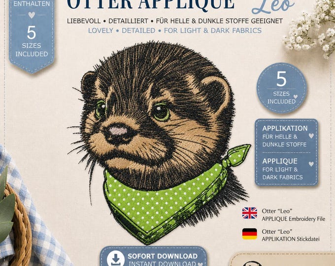 Stickdatei Applikation Otter Baby „Leo“ – Otter Embroidery Design – 6 Größen – LunaChild