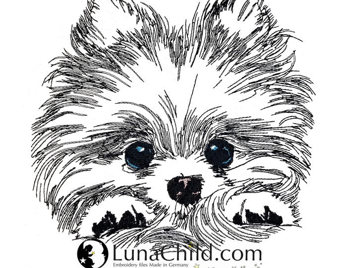 WENIGER STICHE - Stickdatei Pomeranian "Lou" LIGHT - für Helle Stoffe -  Hund LunaChild - 6 Größen -