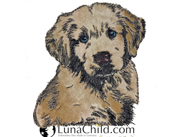 NEW Embroidery file applique Golden Retriever puppy "Muffin" commercial use LunaChild dog applique