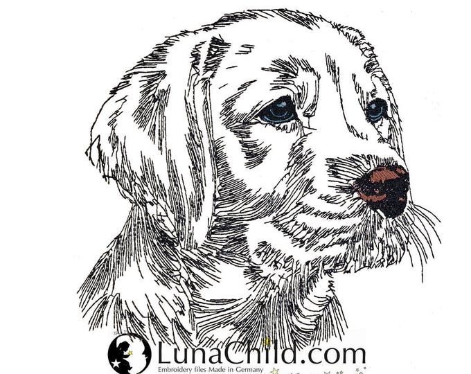 WENIGER STICHE - Stickdatei Labrador Welpe "Arlo" LIGHT - für Helle Stoffe -  Hund - 10 Größen - LunaChild