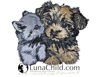 NEU Stickdatei Applikation Yorkshire Terrier und Kätzchen "Becca und Elfie" kommerzielle Nutzung LunaChild Hund Apli