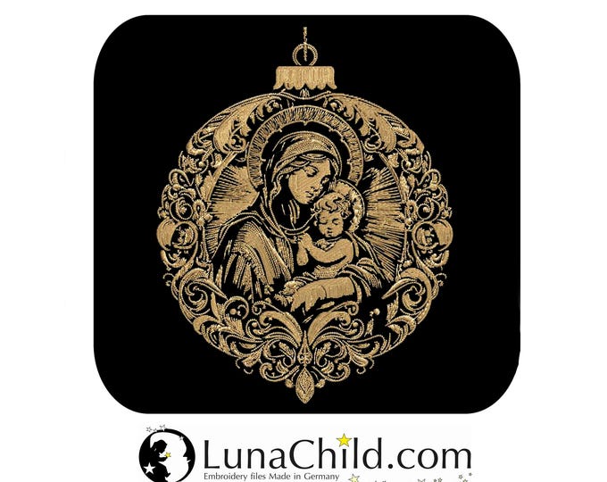 NEU Stickdatei Christbaumkugel Maria Jesus realistisch für dunkle Stoffe kommerzielle Nutzung LunaChild